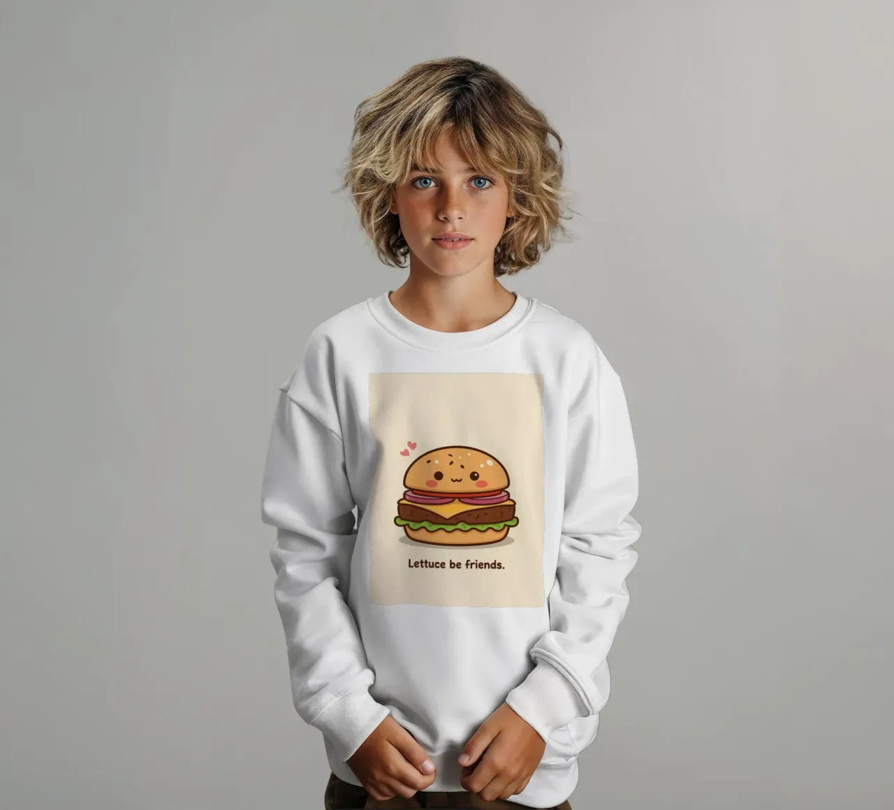 Simpatico hamburger con faccia felice e cuori felpa bambino da DesignDoodle