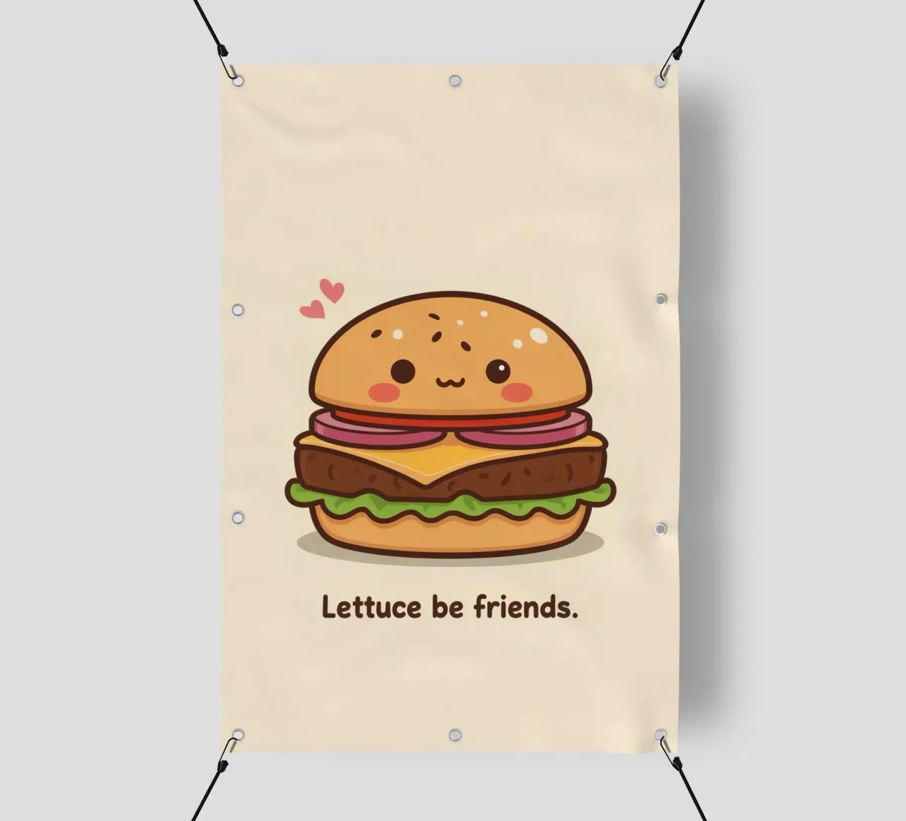 Simpatico hamburger con faccia felice e cuori telo in pvc da DesignDoodle