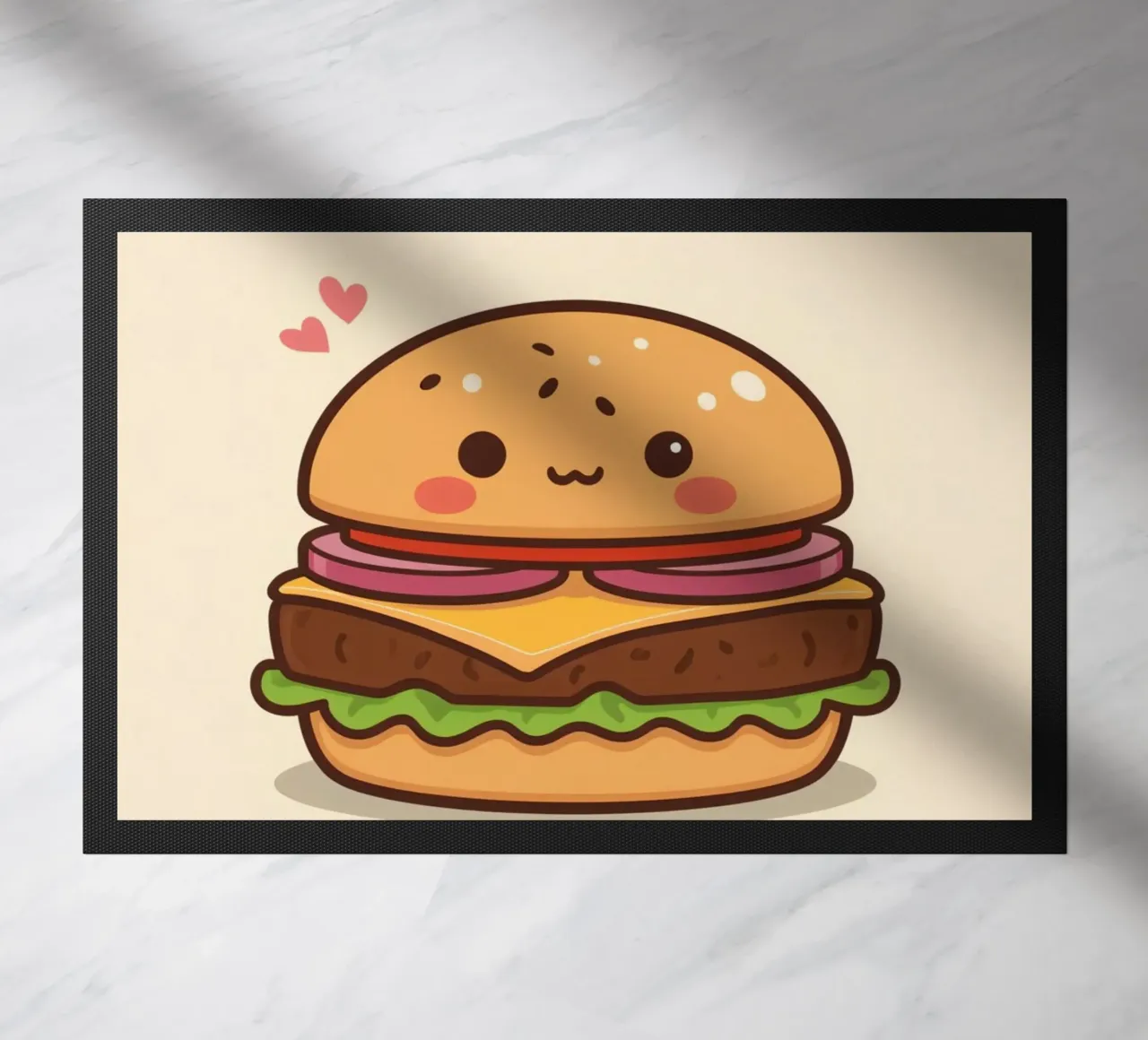 Simpatico hamburger con faccia felice e cuori zerbino da DesignDoodle