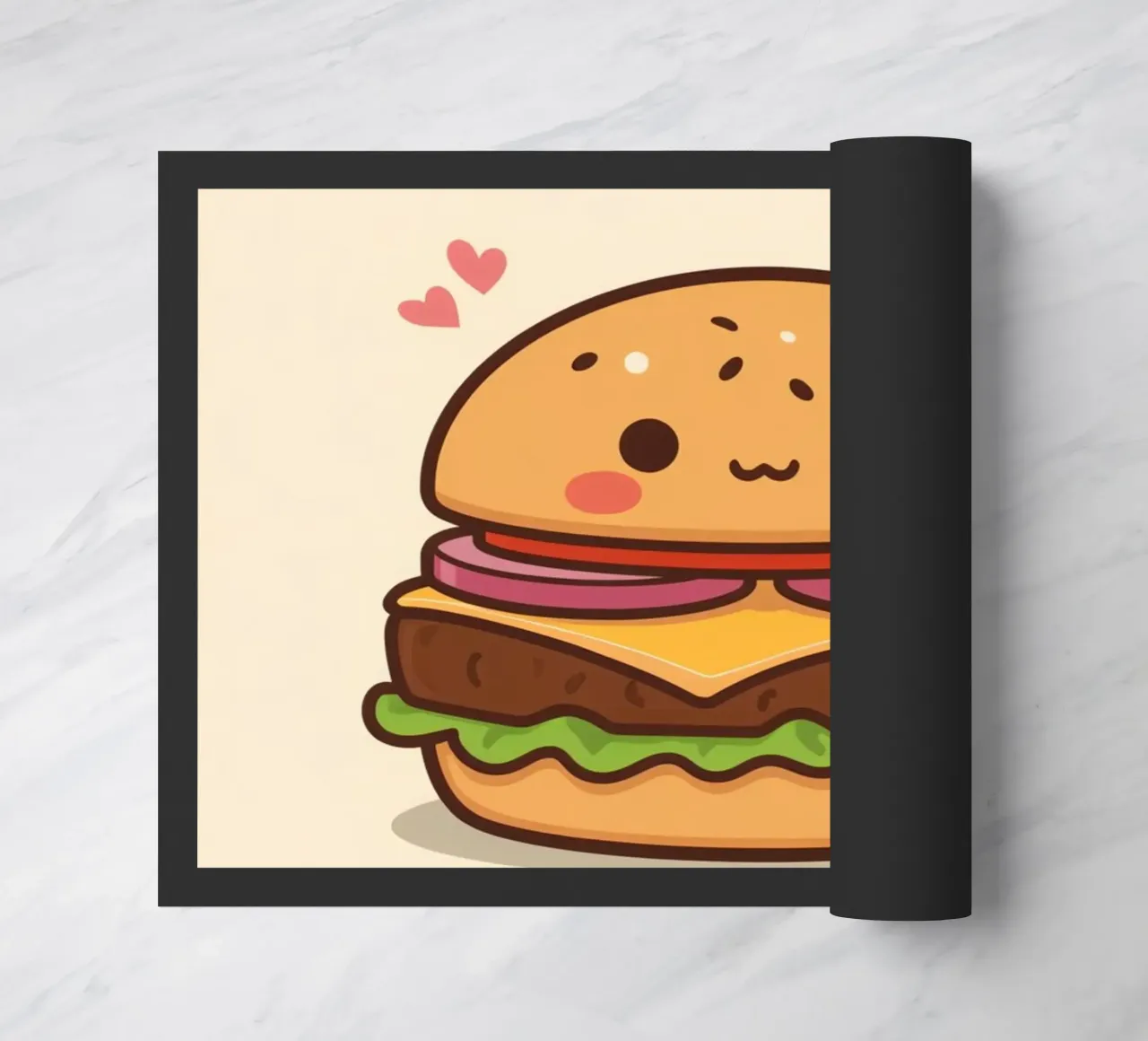 Simpatico hamburger con faccia felice e cuori zerbino da DesignDoodle