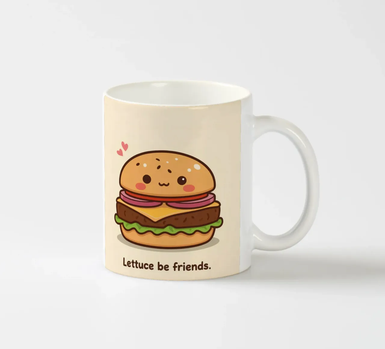 Simpatico hamburger con faccia felice e cuori tazza in ceramica da DesignDoodle