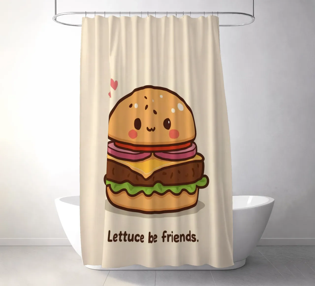 Simpatico hamburger con faccia felice e cuori tenda da doccia da DesignDoodle