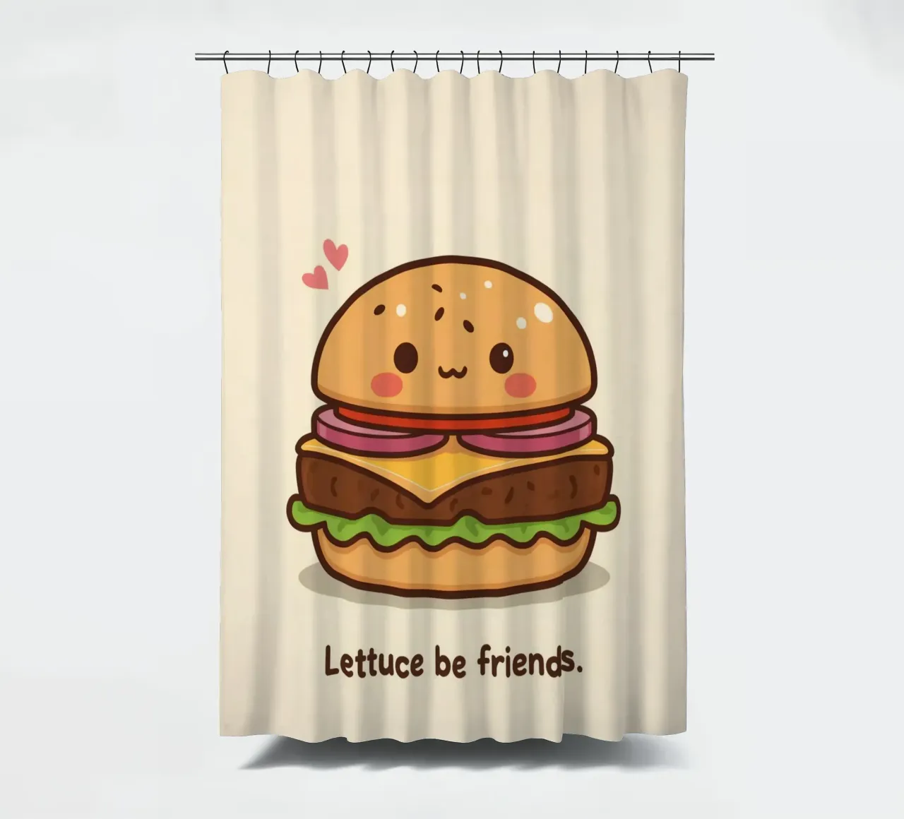 Simpatico hamburger con faccia felice e cuori tenda da doccia da DesignDoodle