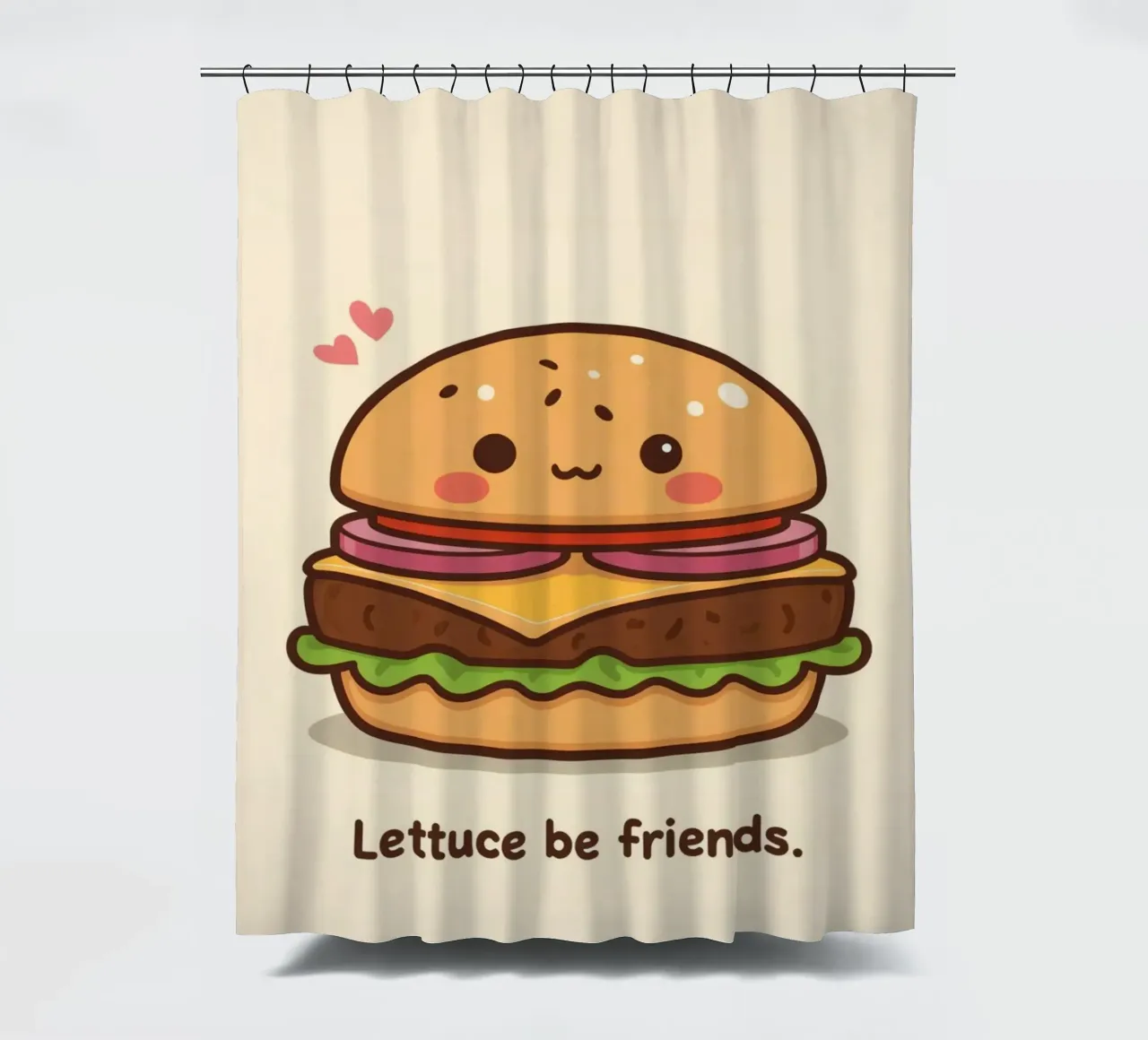 Simpatico hamburger con faccia felice e cuori tenda da doccia da DesignDoodle