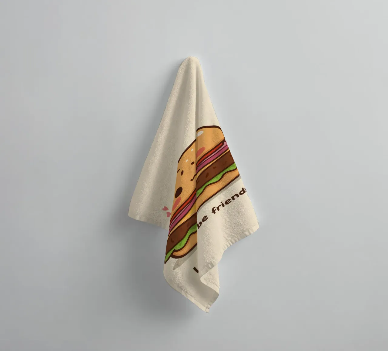 Simpatico hamburger con faccia felice e cuori asciugamano da bagno da DesignDoodle