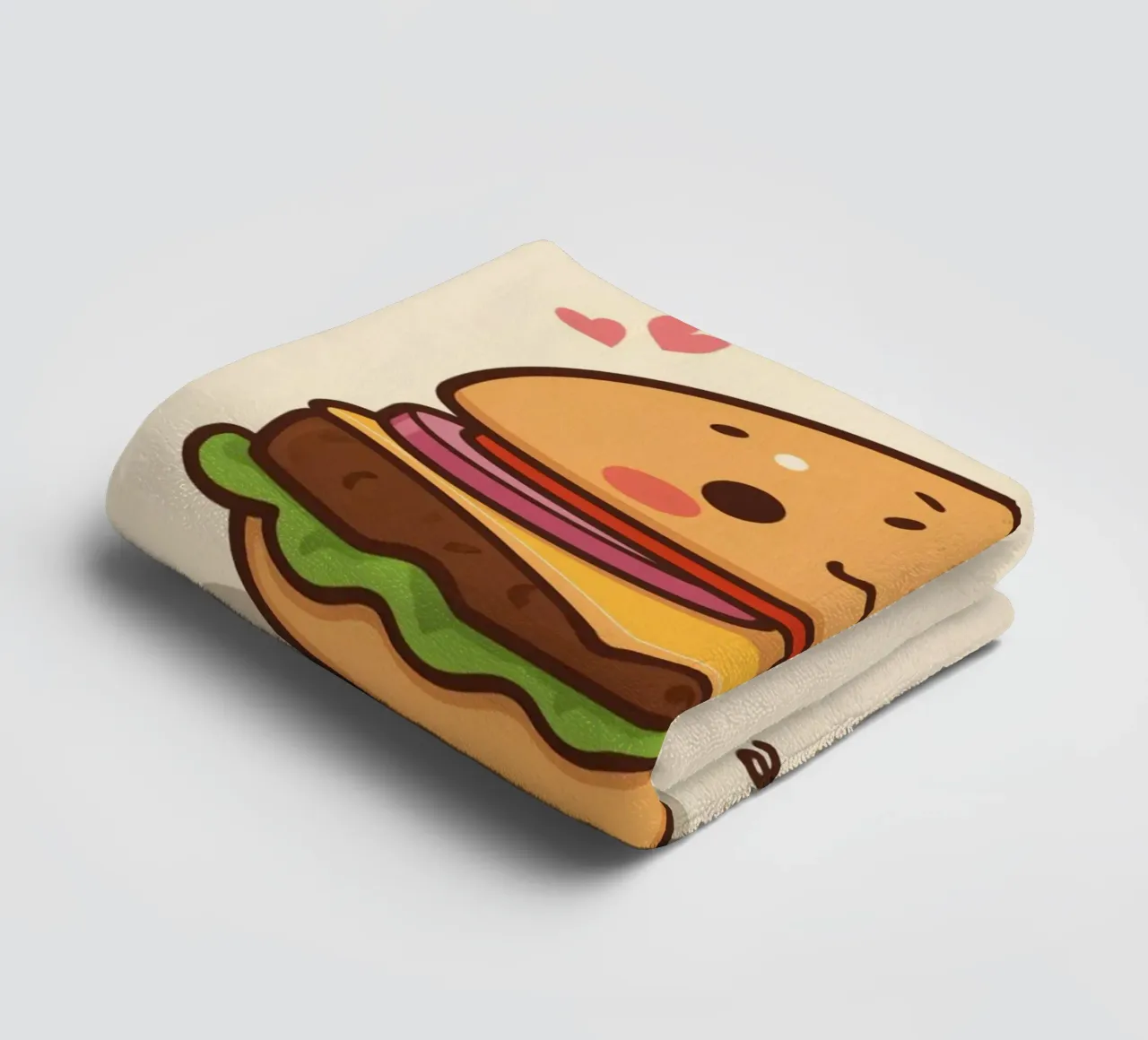 Simpatico hamburger con faccia felice e cuori asciugamano da bagno da DesignDoodle