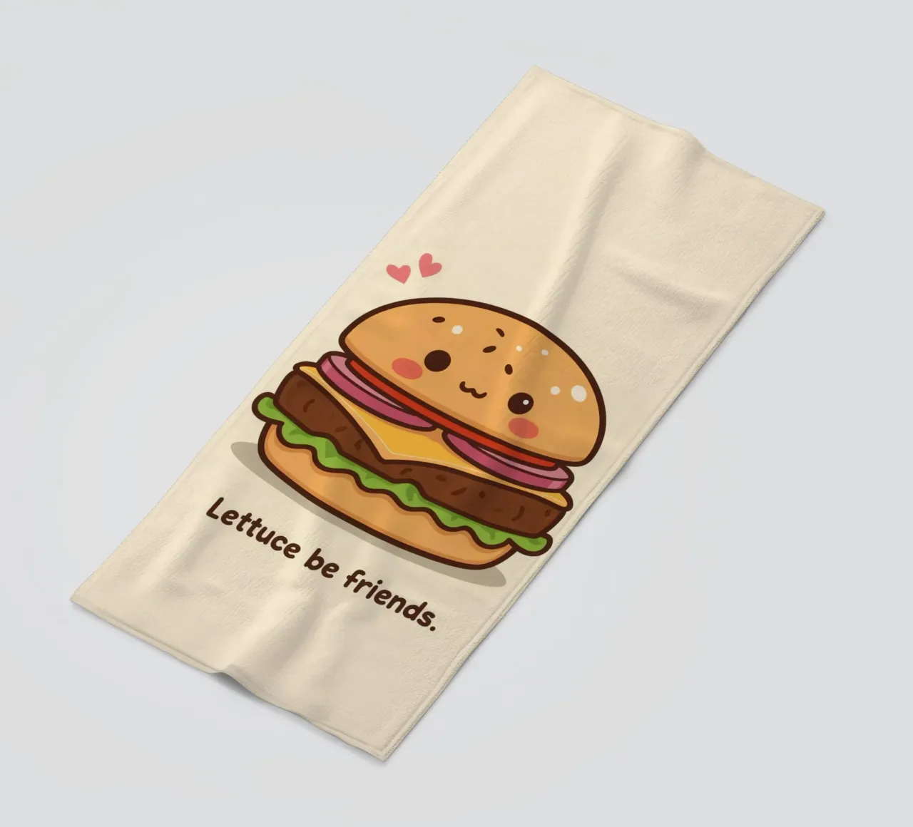 Simpatico hamburger con faccia felice e cuori telo mare da DesignDoodle