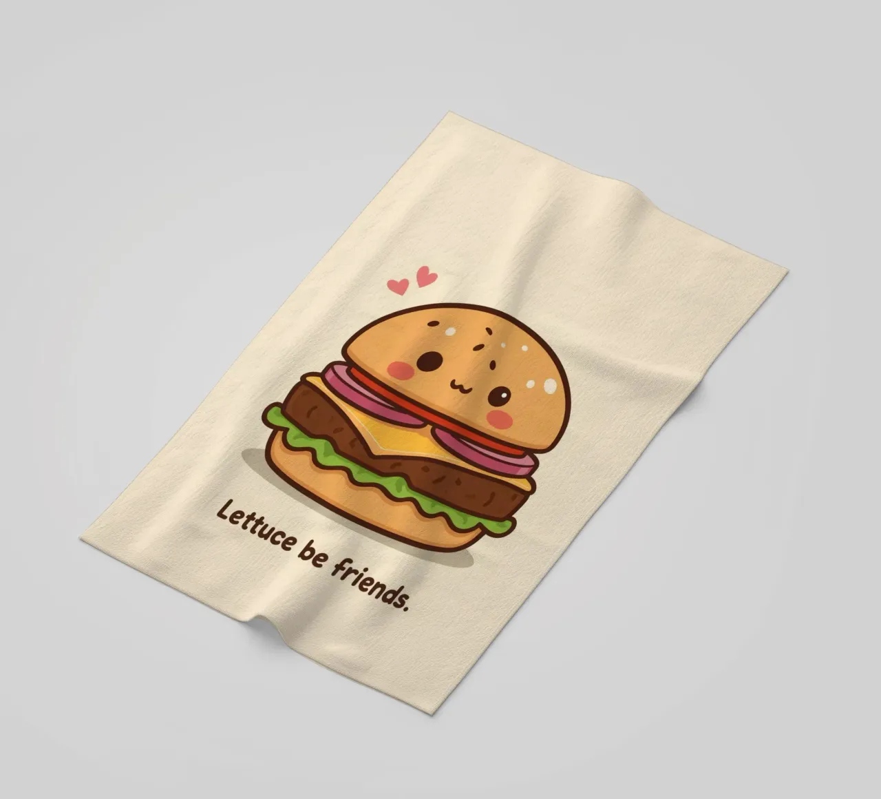 Simpatico hamburger con faccia felice e cuori telo mare da DesignDoodle