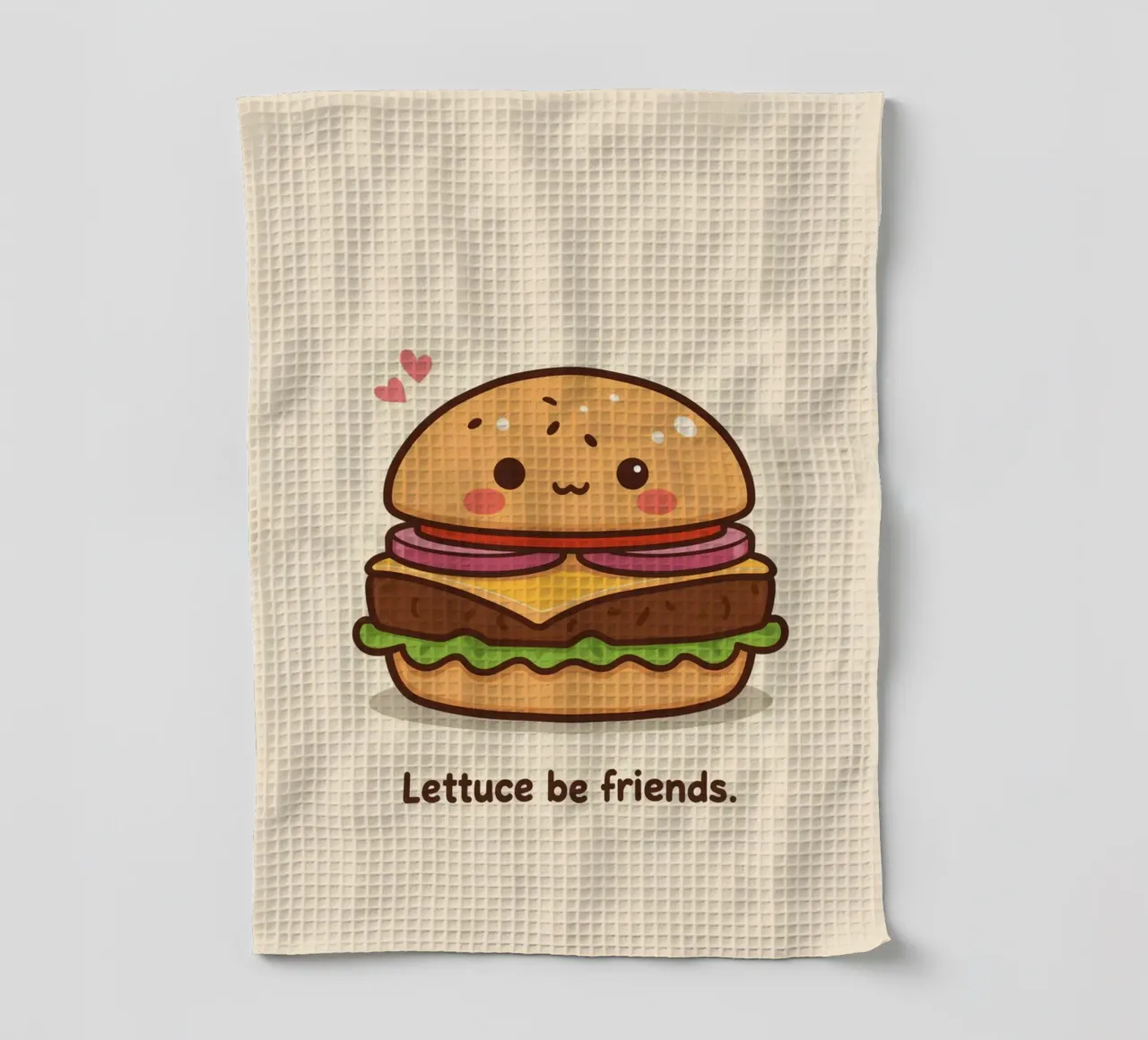 Simpatico hamburger con faccia felice e cuori canovaccio da cucina da DesignDoodle