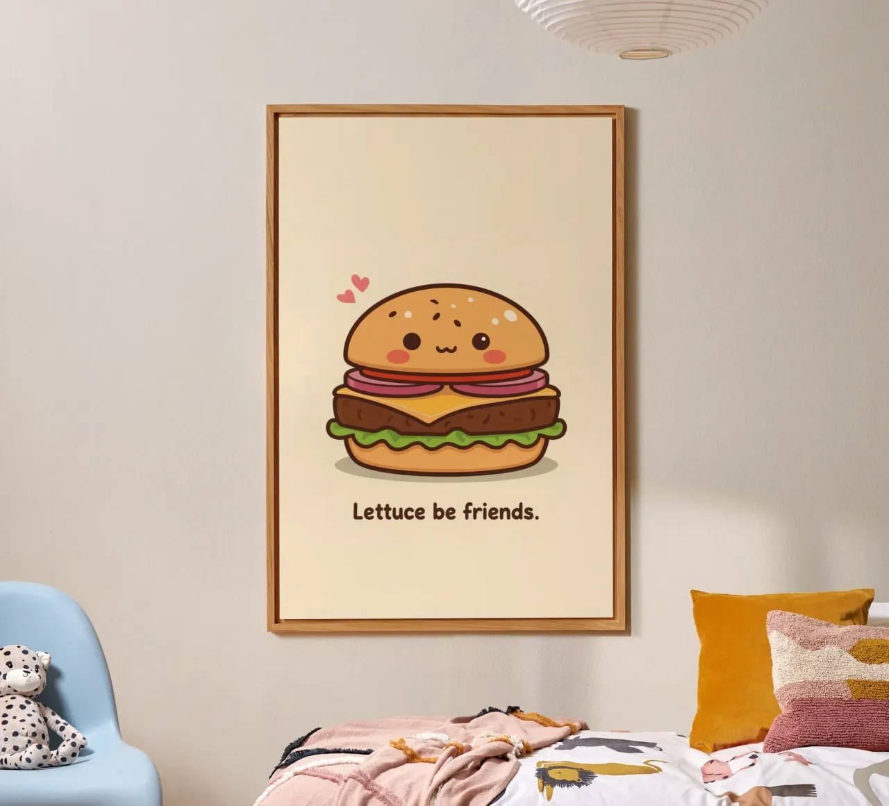Simpatico hamburger con faccia felice e cuori alluminio dibond da DesignDoodle