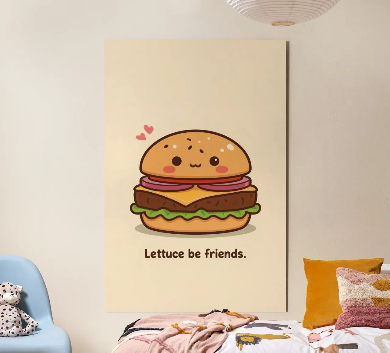 Simpatico hamburger con faccia felice e cuori alluminio dibond da DesignDoodle
