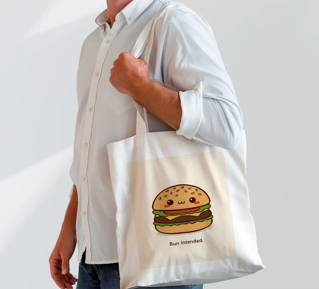 Un simpatico hamburger con "Bun Intended". borsa in juta da DesignDoodle