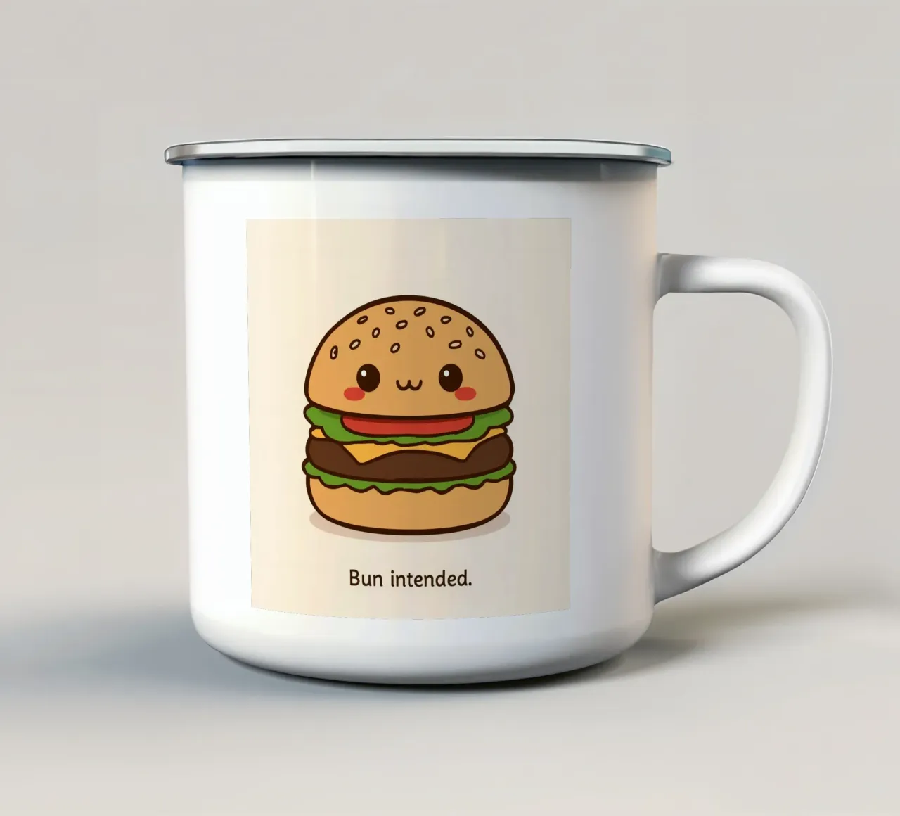 Schattige hamburger met "Bun Intended". emaille mok van DesignDoodle
