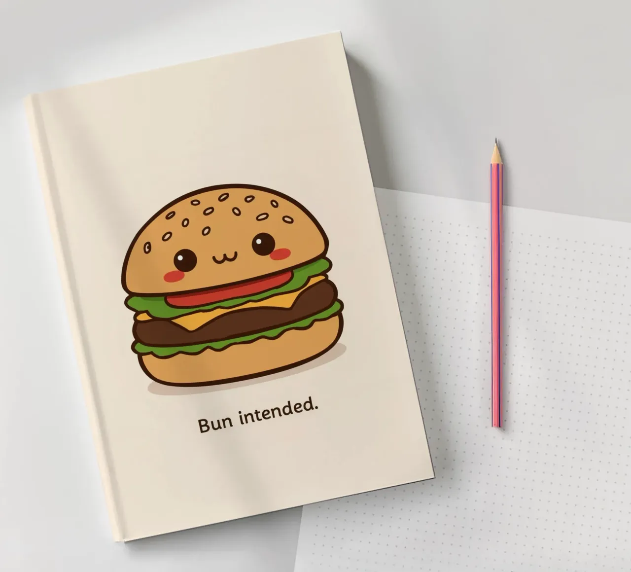 Cute hamburger with "Bun Intended" notebook by DesignDoodle