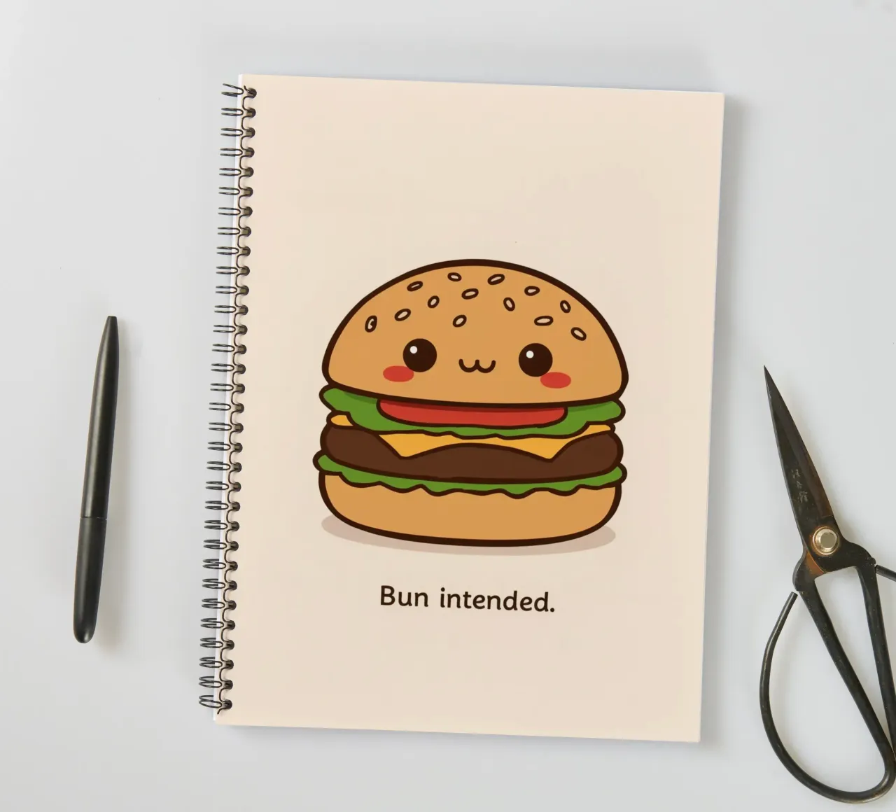 Un simpatico hamburger con "Bun Intended". diario ad anelli da DesignDoodle