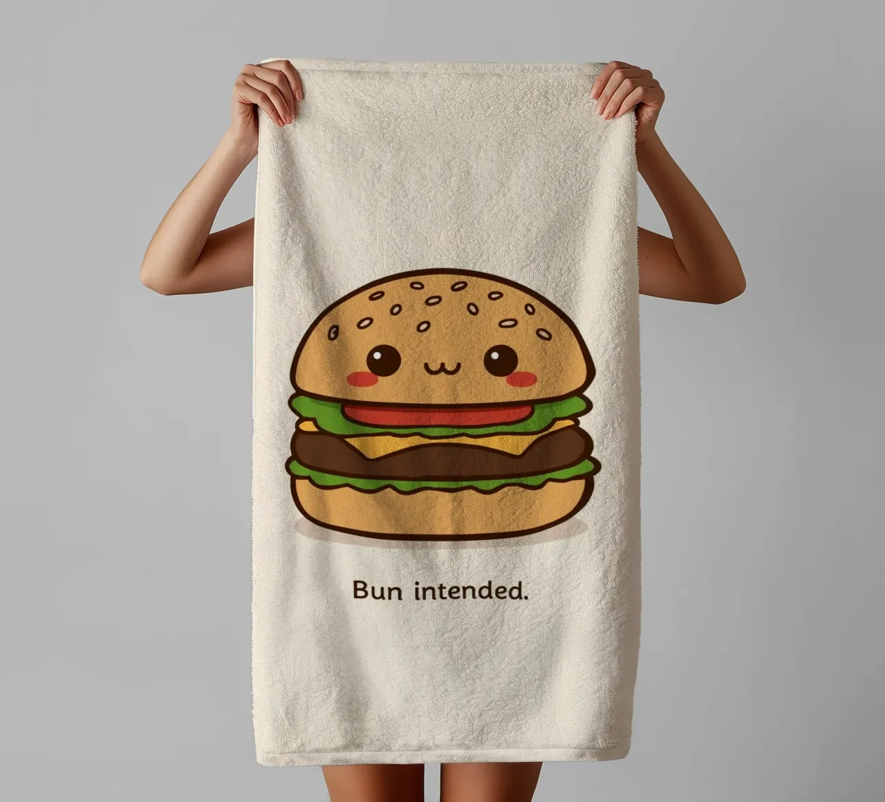Un simpatico hamburger con "Bun Intended". asciugamano da bagno da DesignDoodle