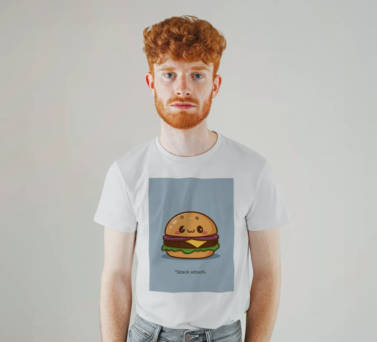Carino l'hamburger con la faccia "Stack Attack" t-shirt da DesignDoodle