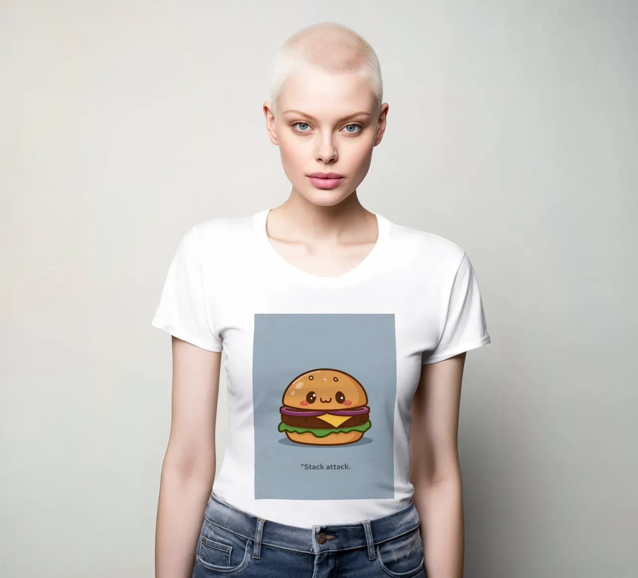 Carino l'hamburger con la faccia "Stack Attack" t-shirt da donna da DesignDoodle