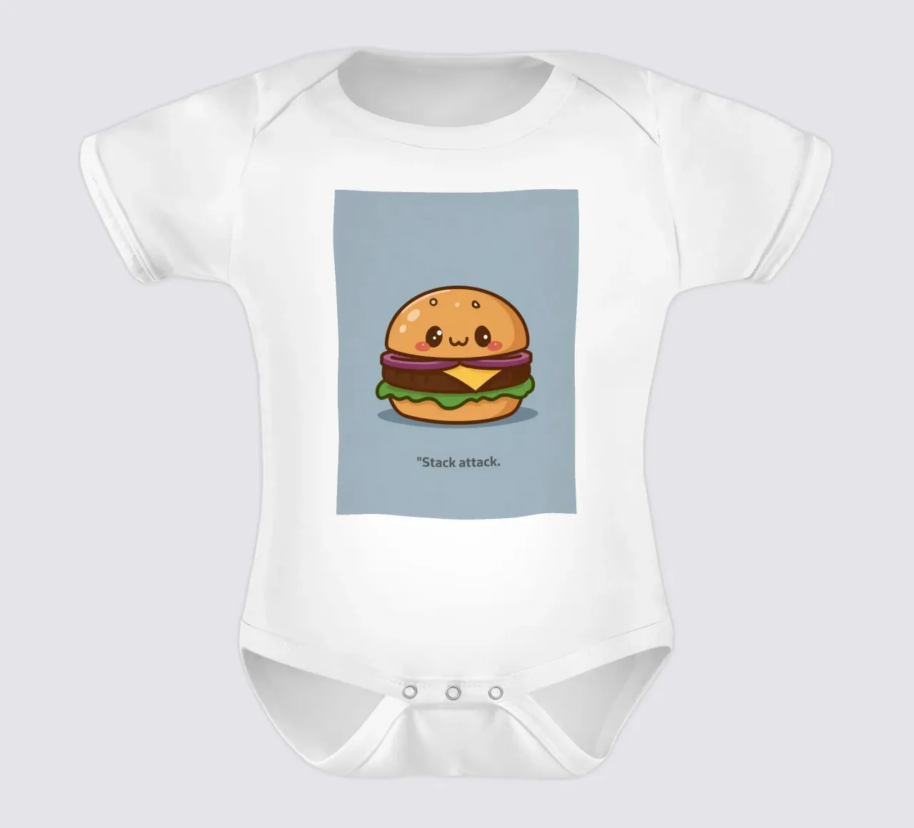 Simpática hamburguesa con cara "Stack Attack" body de bebé de DesignDoodle
