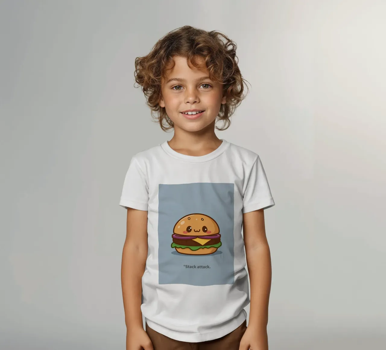 Carino l'hamburger con la faccia "Stack Attack" t-shirt bambini da DesignDoodle