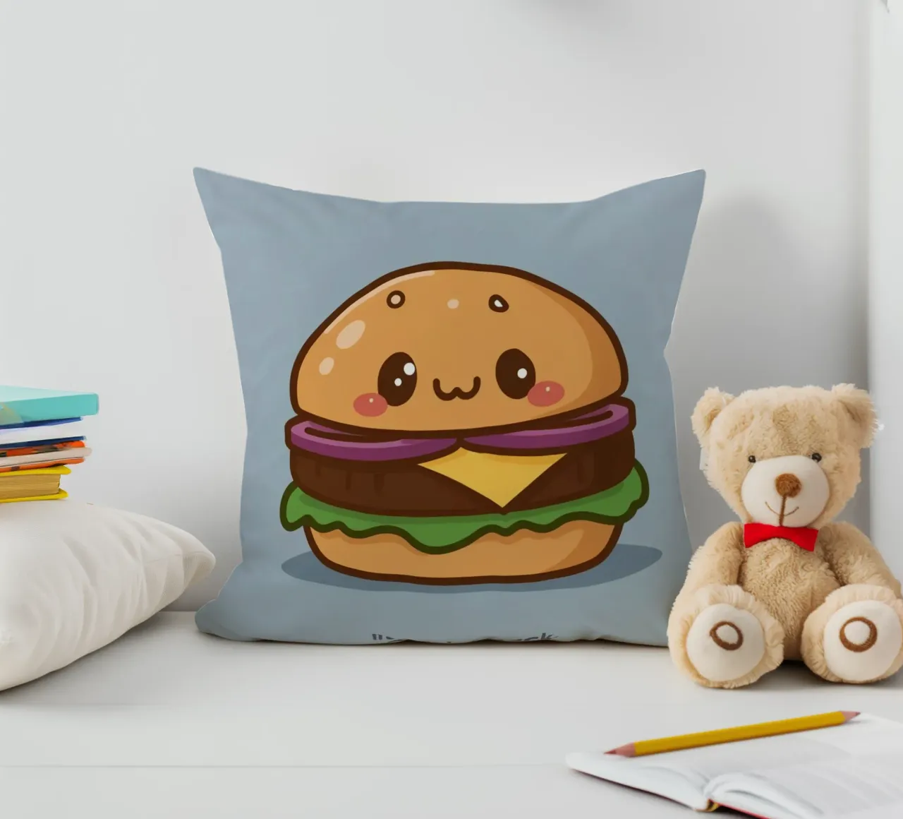 Carino l'hamburger con la faccia "Stack Attack" cuscino da DesignDoodle