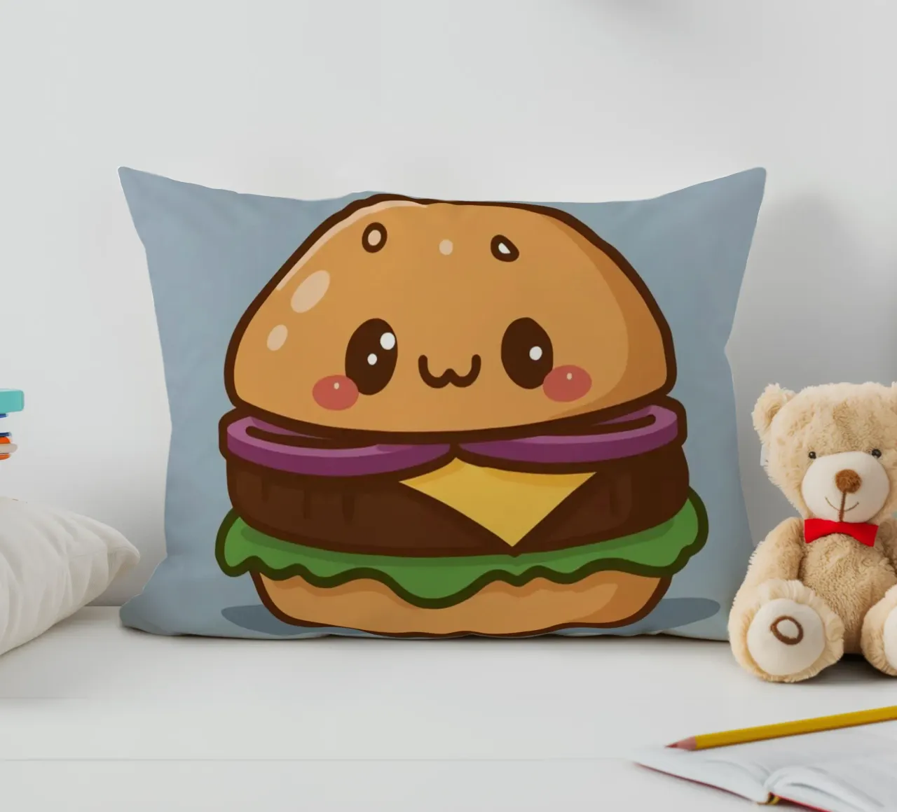 Carino l'hamburger con la faccia "Stack Attack" cuscino da DesignDoodle