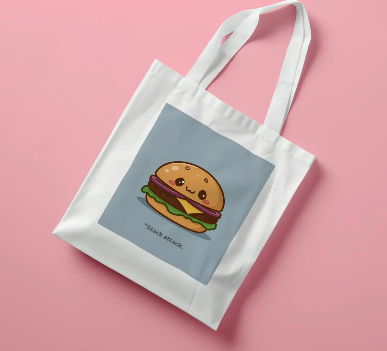 Carino l'hamburger con la faccia "Stack Attack" borsa in juta da DesignDoodle