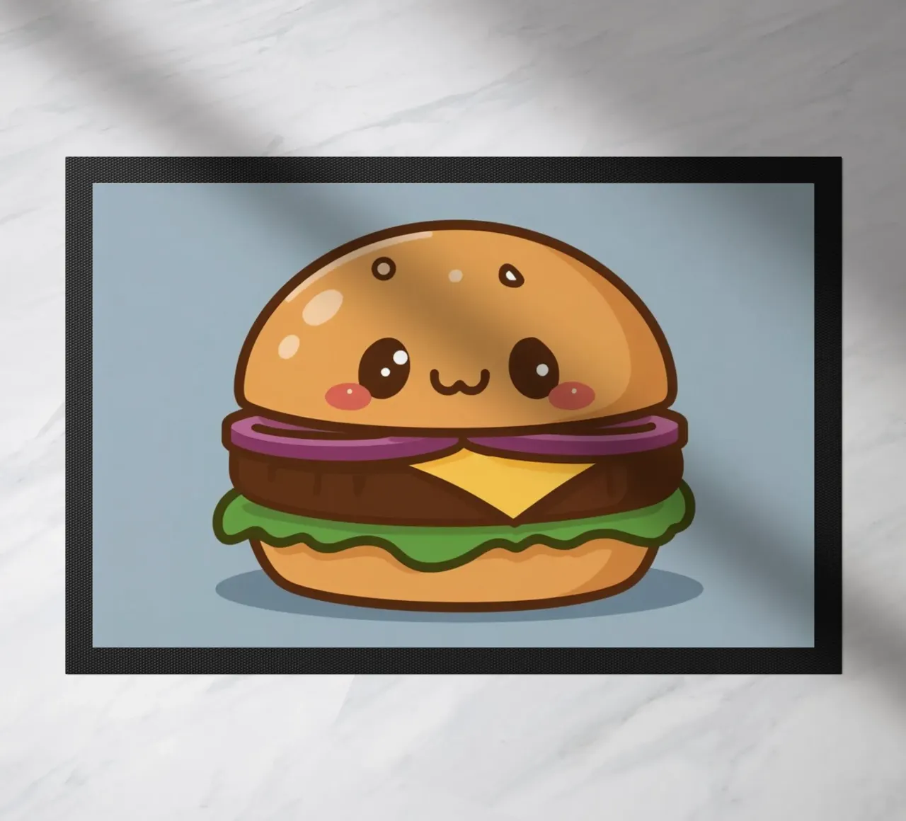 Simpática hamburguesa con cara "Stack Attack" felpudo de DesignDoodle