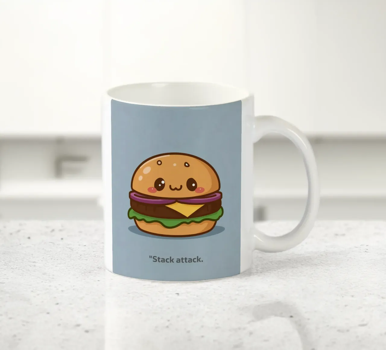 Carino l'hamburger con la faccia "Stack Attack" tazza in ceramica da DesignDoodle