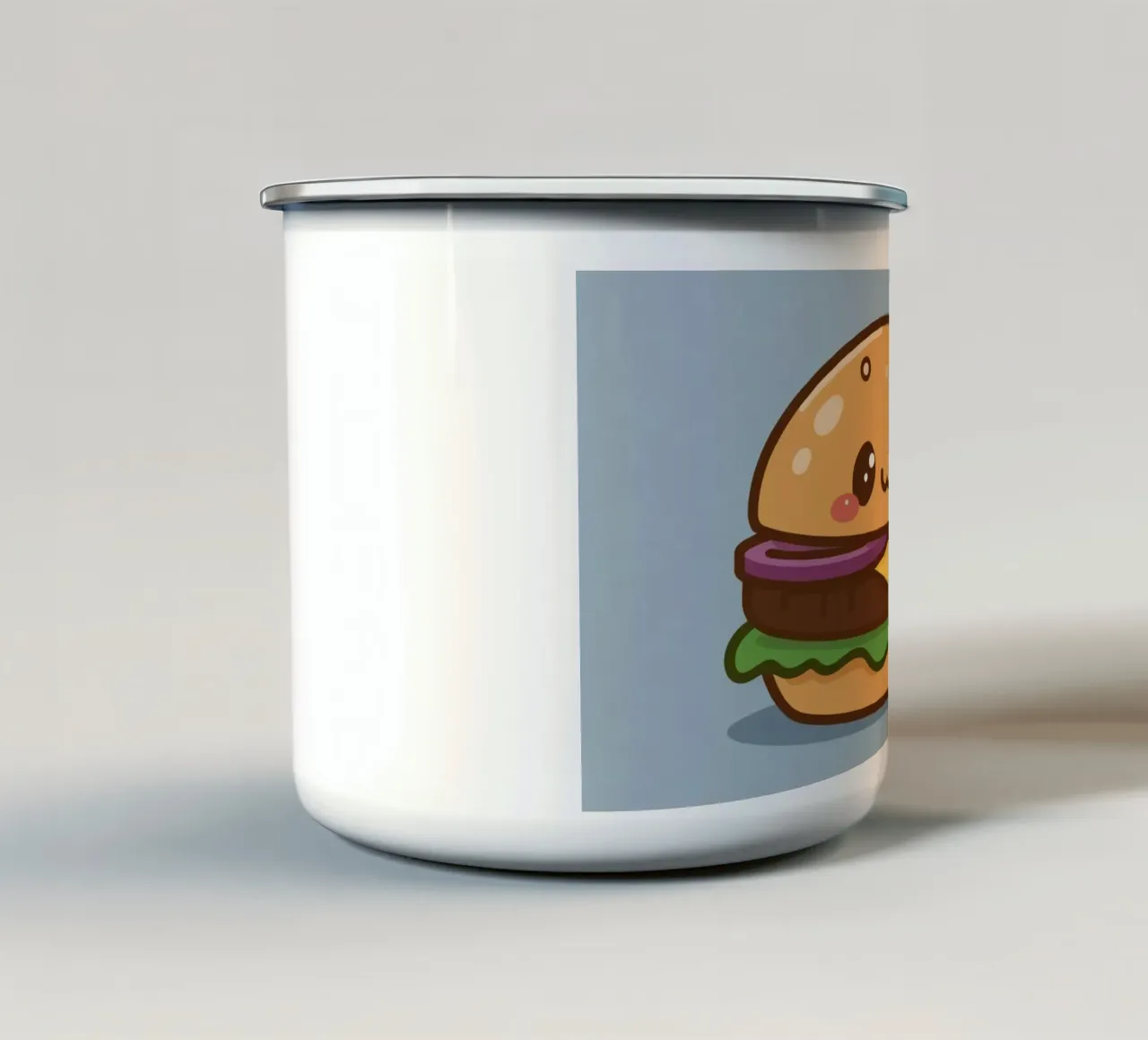Schattige hamburger met gezicht "Stack Attack". emaille mok van DesignDoodle
