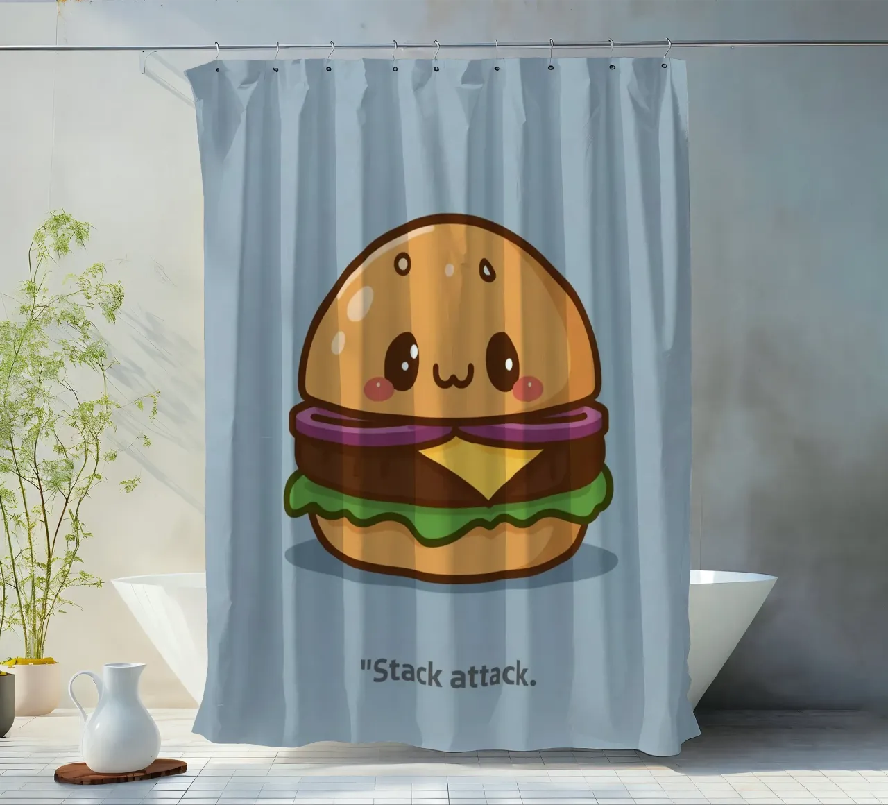 Carino l'hamburger con la faccia "Stack Attack" tenda da doccia da DesignDoodle