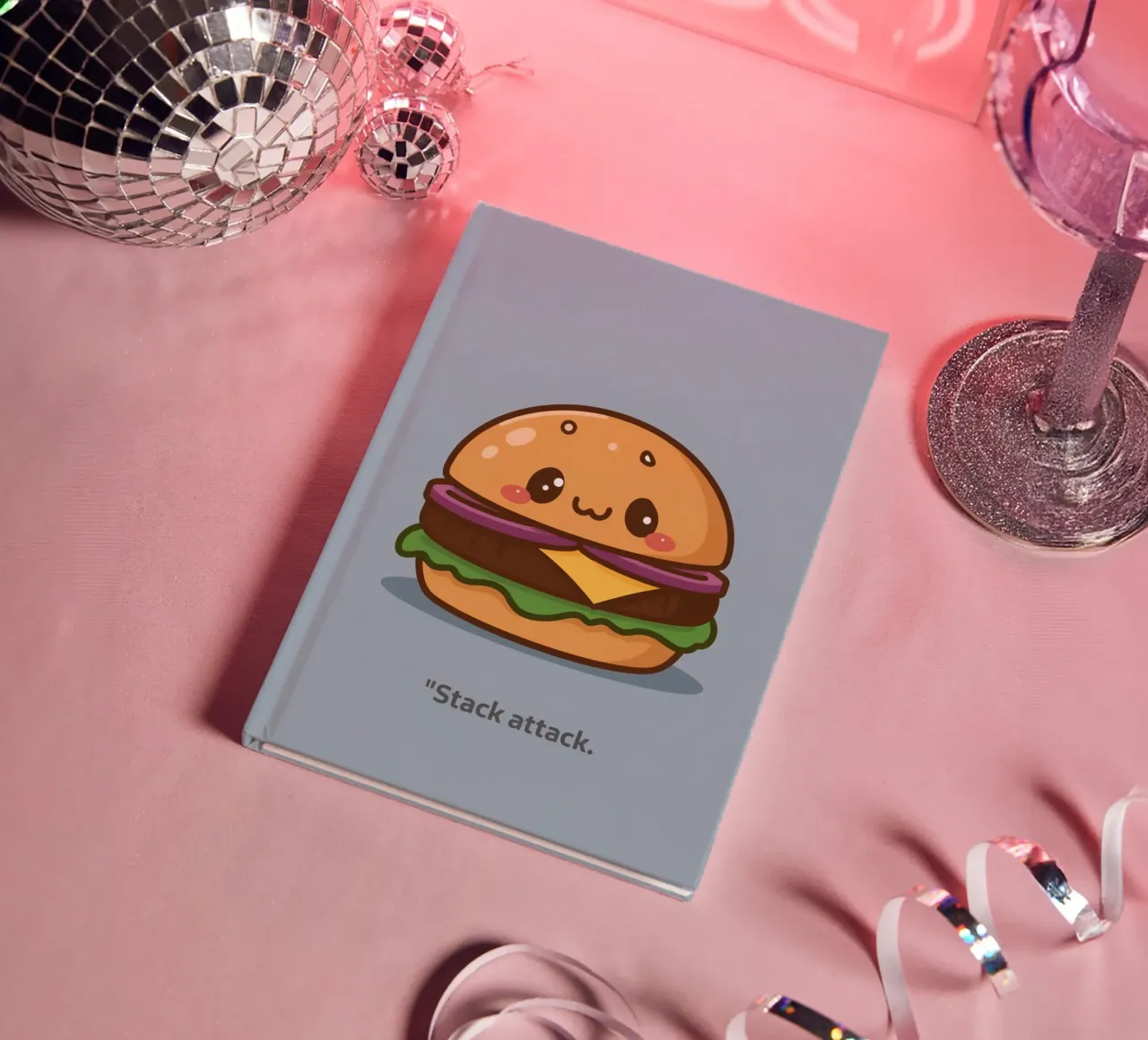 Cute hamburger with face "Stack Attack" notebook by DesignDoodle