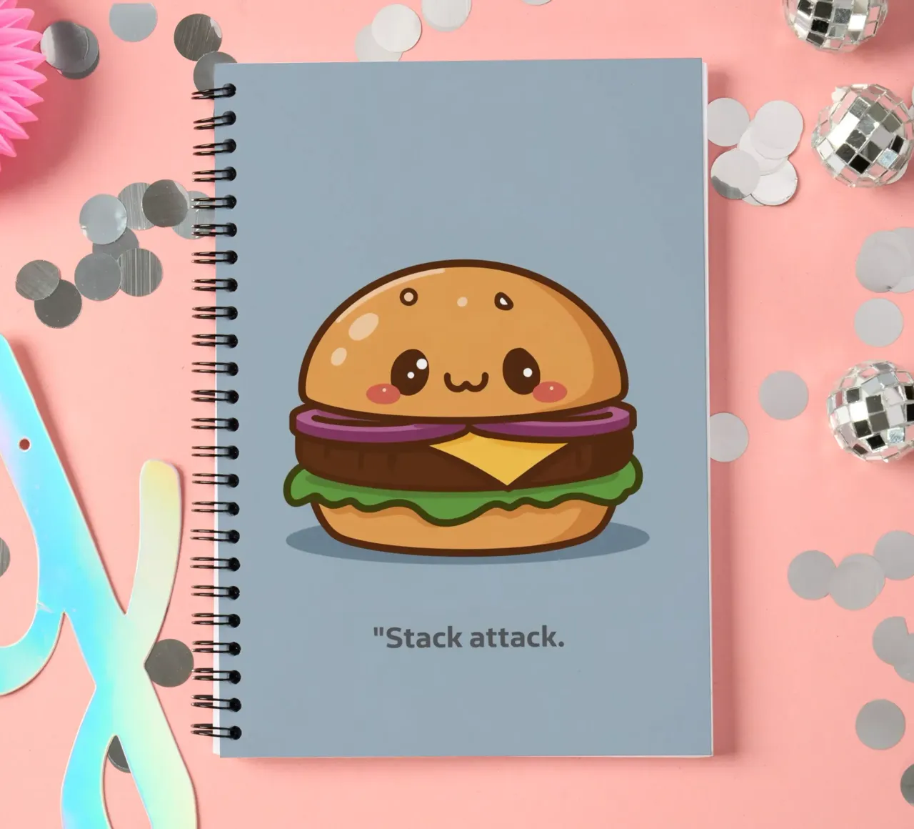 Carino l'hamburger con la faccia "Stack Attack" diario ad anelli da DesignDoodle