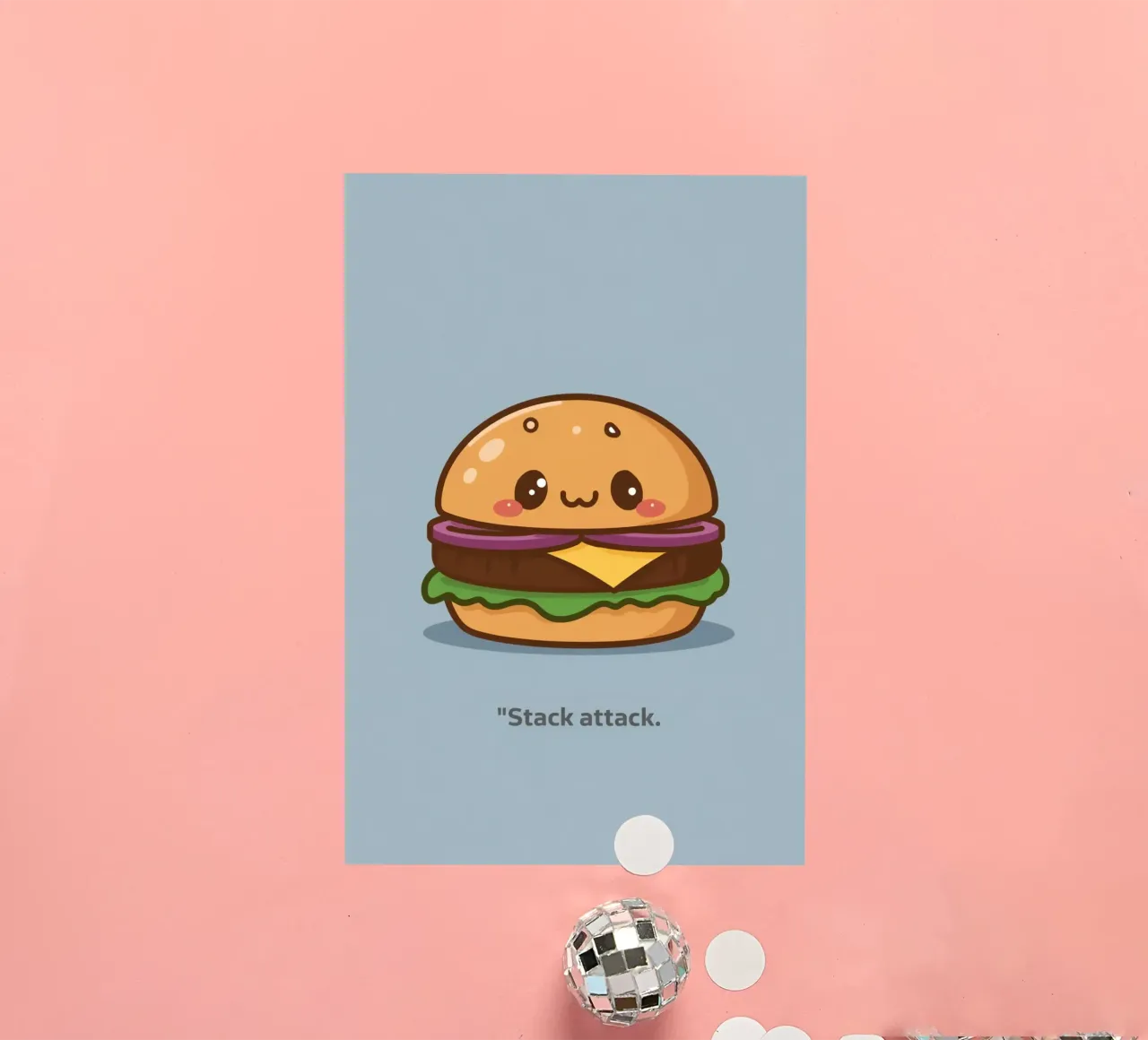 Simpática hamburguesa con cara "Stack Attack" pegatina de DesignDoodle