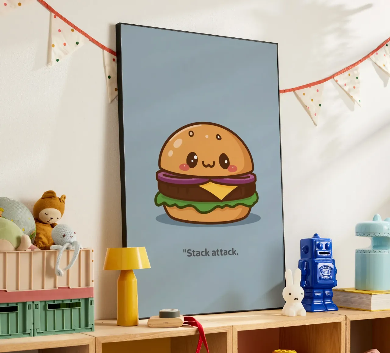 Carino l'hamburger con la faccia "Stack Attack" alluminio dibond da DesignDoodle