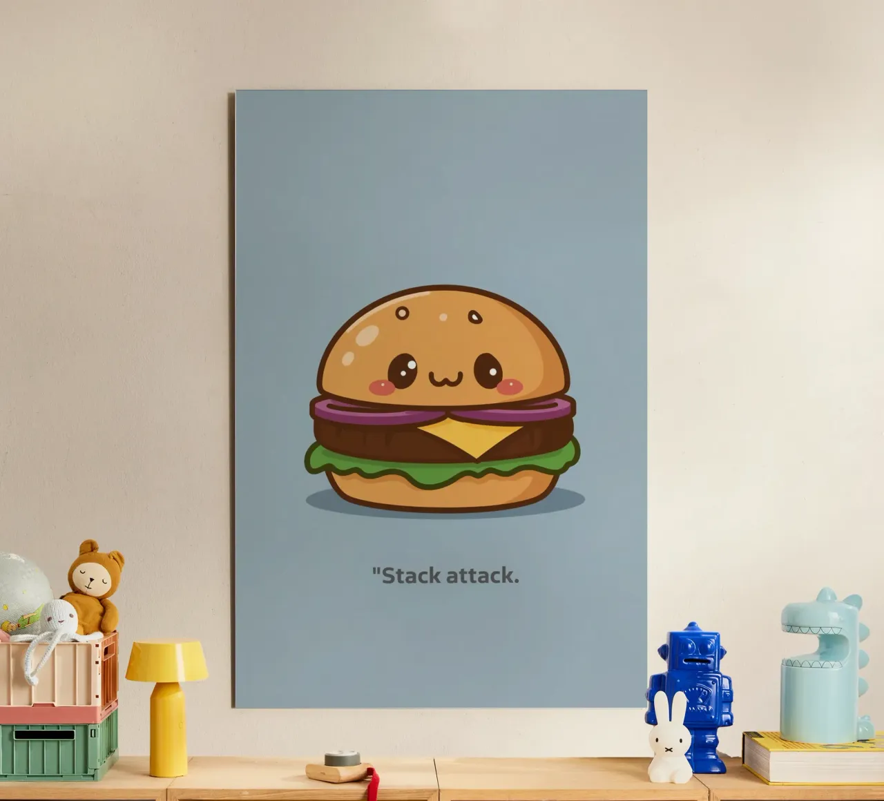Carino l'hamburger con la faccia "Stack Attack" alluminio dibond da DesignDoodle