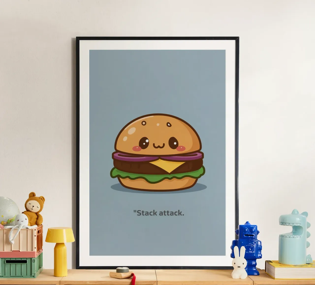 Mignon hamburger avec visage "Stack Attack" (attaque de pile) hahnemühle de DesignDoodle