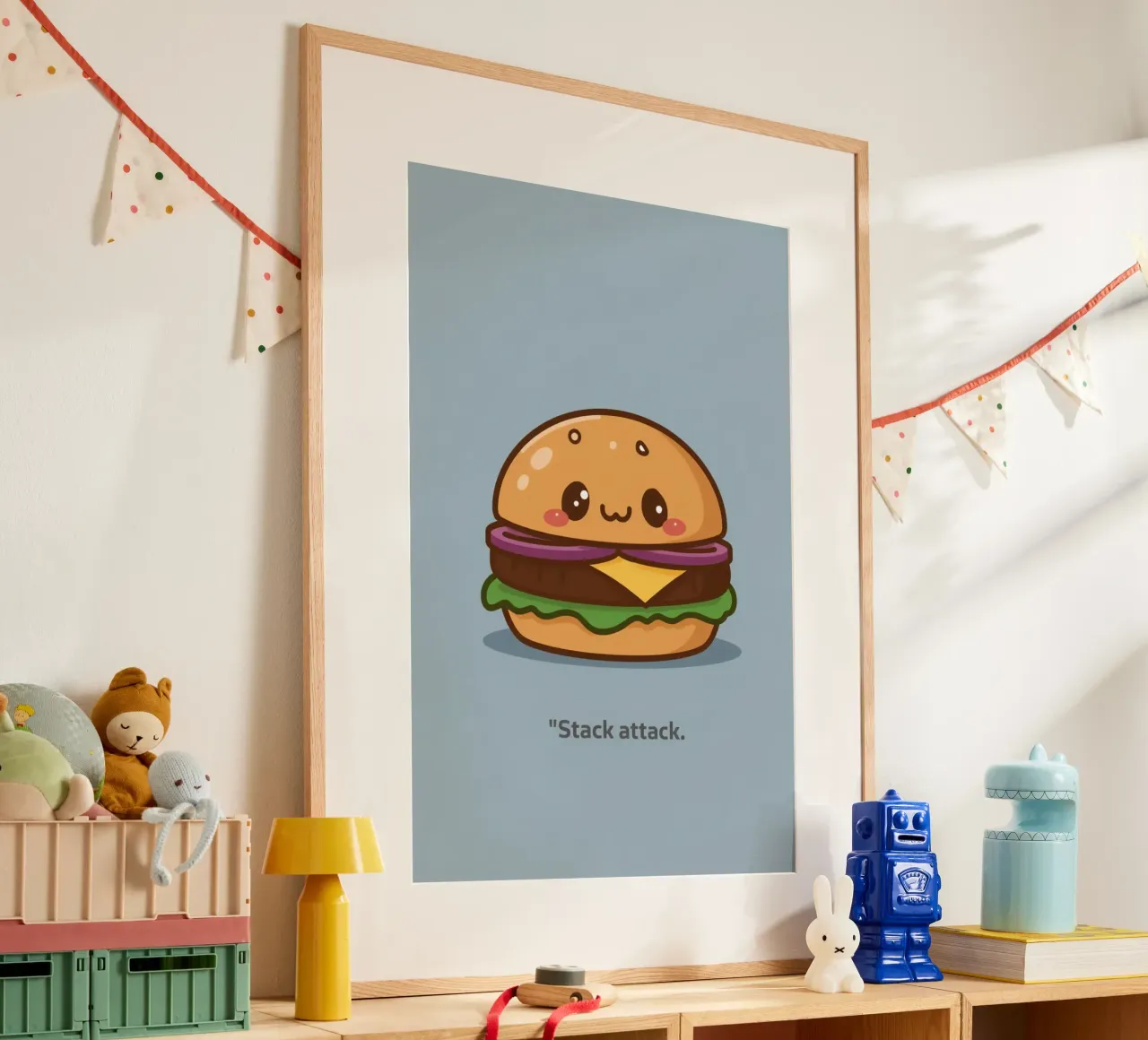 Mignon hamburger avec visage "Stack Attack" (attaque de pile) hahnemühle de DesignDoodle