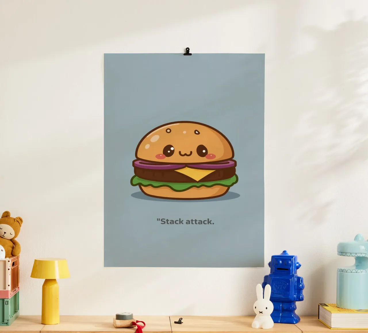 Mignon hamburger avec visage "Stack Attack" (attaque de pile) hahnemühle de DesignDoodle
