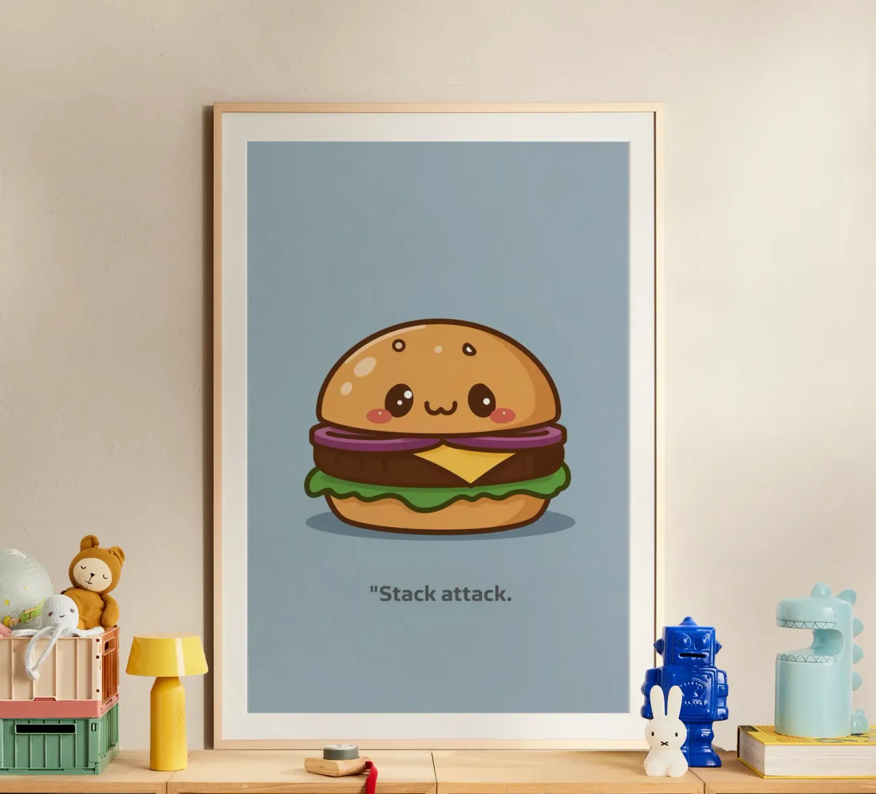 Mignon hamburger avec visage "Stack Attack" (attaque de pile) hahnemühle de DesignDoodle