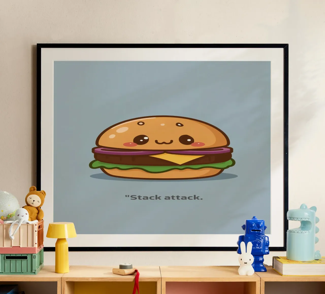 Mignon hamburger avec visage "Stack Attack" (attaque de pile) hahnemühle de DesignDoodle