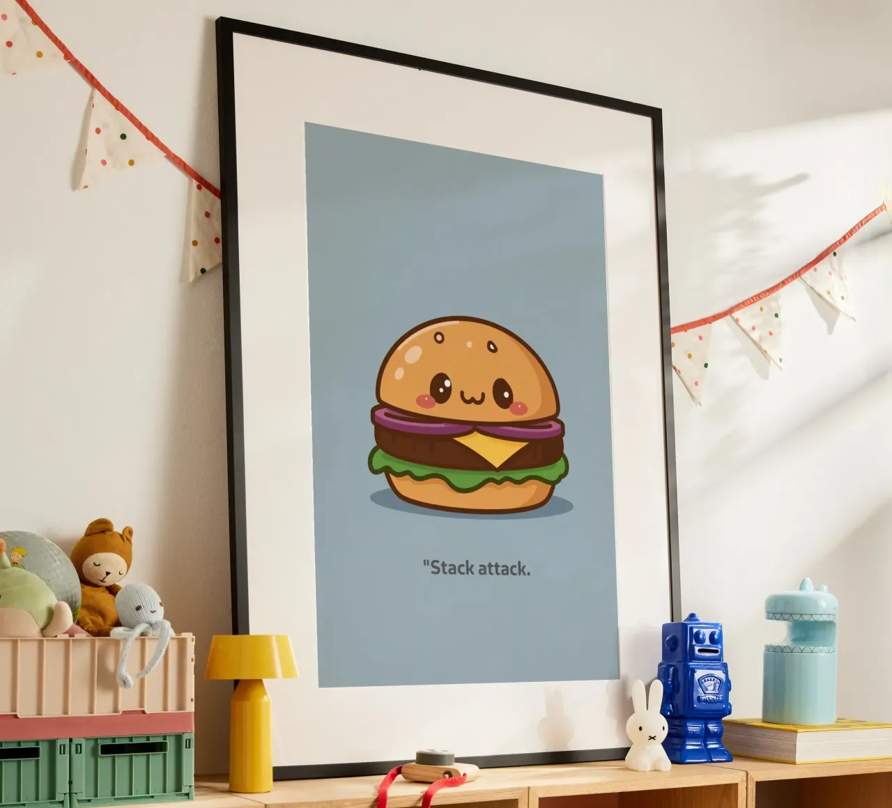 Mignon hamburger avec visage "Stack Attack" (attaque de pile) hahnemühle de DesignDoodle