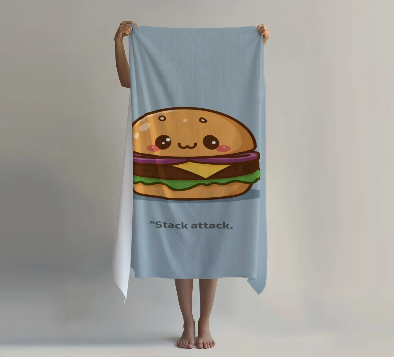 Carino l'hamburger con la faccia "Stack Attack" telo mare da DesignDoodle