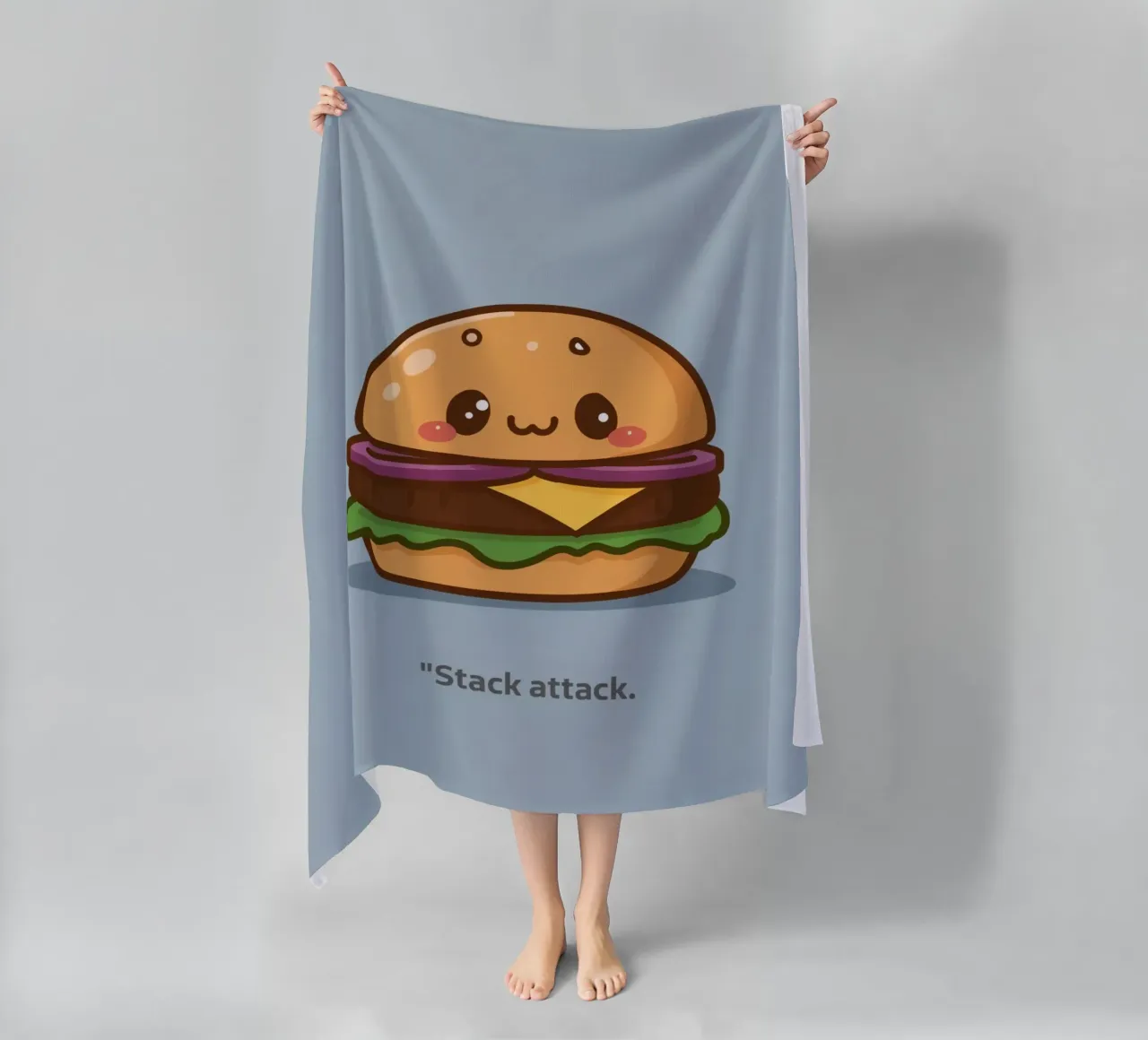 Carino l'hamburger con la faccia "Stack Attack" telo mare da DesignDoodle