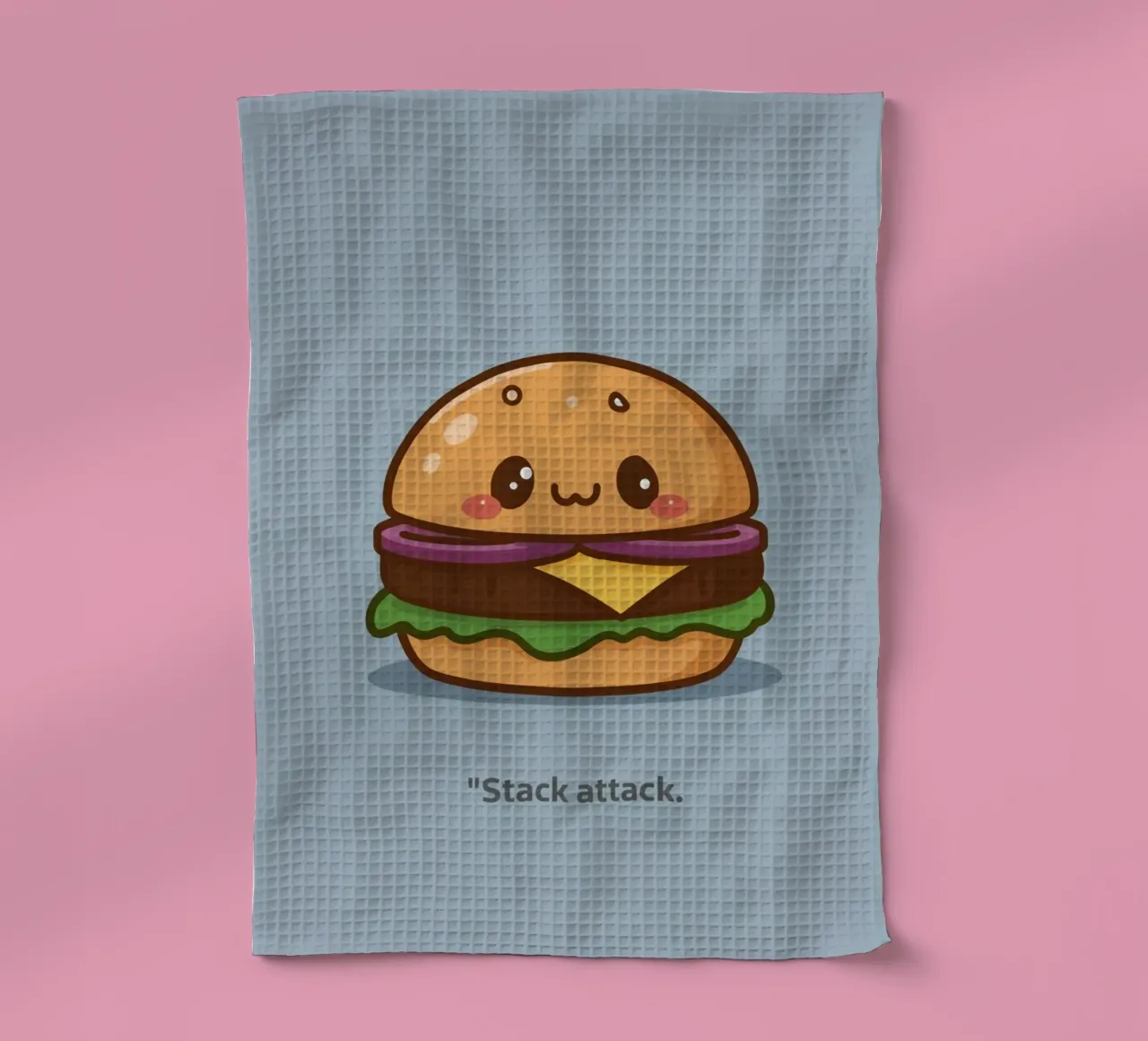 Mignon hamburger avec visage "Stack Attack" (attaque de pile) torchon de DesignDoodle