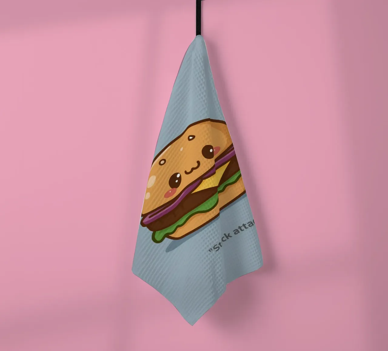 Mignon hamburger avec visage "Stack Attack" (attaque de pile) torchon de DesignDoodle