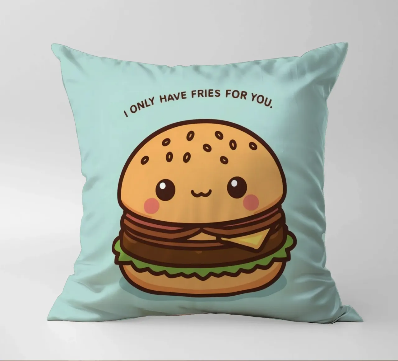 Simpatico hamburger felice con sovrapposizione divertente cuscino da DesignDoodle