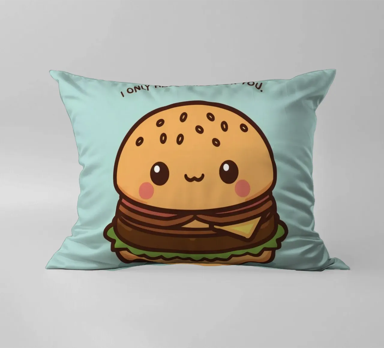 Simpatico hamburger felice con sovrapposizione divertente cuscino da DesignDoodle