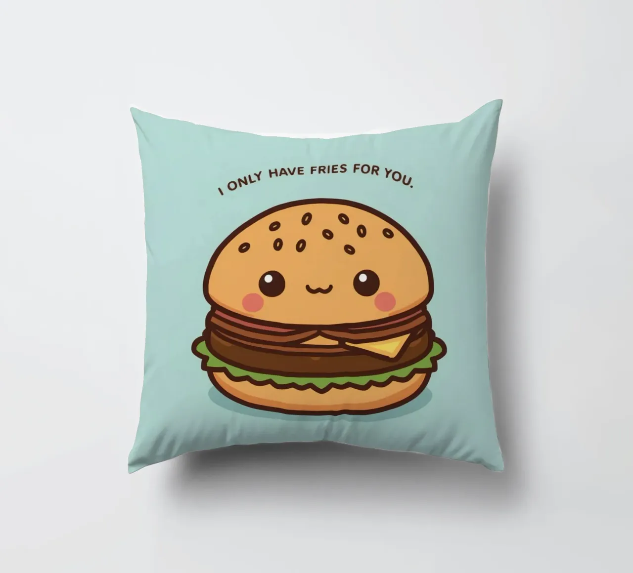 Simpatico hamburger felice con sovrapposizione divertente cuscino da DesignDoodle