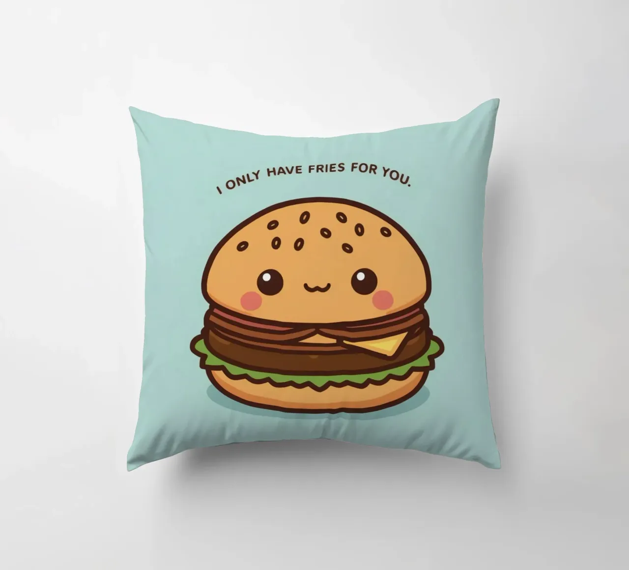 Simpatico hamburger felice con sovrapposizione divertente cuscino da DesignDoodle
